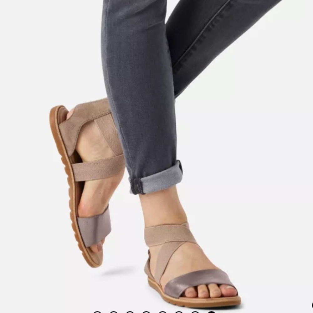Sorel | Ella II sandals | Ash Brown full grain leather and metallic combo | 7